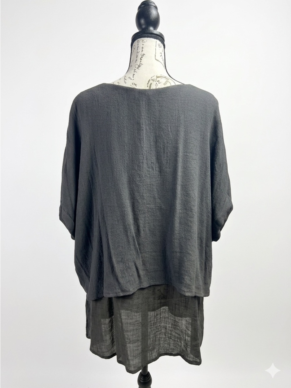 Umgee Charcoal Gray Tiered Layered Tunic Top Medium Short Sleeve Boho Oversized - Picture 3 of 5